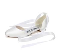 Damen Geschlossene Ballerinas Flach Satin Schuhe für Hochzeit Braut Partei Abendschuhe,Elfenbein,43 EU