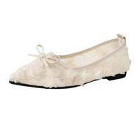 Damen Geschlossene Freizeitschuhe Große Netzstoff Spitze Schuhe mit Schleife Sommer Lässige Atmungsaktiv Lace Flache Schuhe Elegante Komfort Spitzeschuhe Brautschuhe