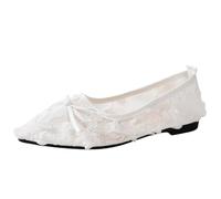 Damen Geschlossene Freizeitschuhe Große Netzstoff Spitze Schuhe mit Schleife Sommer Lässige Atmungsaktiv Lace Flache Schuhe Elegante Komfort Spitzeschuhe Brautschuhe