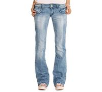 Damen gestickte Jeans Slim Vintage Hose Distressed Mid Waisted Bell Bottom Denim Gerade Retro Flare Hose (Blau,X-S)