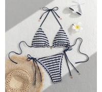 Damen gestreifte und wellenförmig gemusterte zweiteilige Badeanzüge, sexy Bikinis, modische zweifarbige Bikinis für gehobenen Strand-/Badeanzug, pfleg