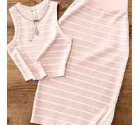Damen gestreiftes Farbblock-Casual-Elegantes Party-Ripp-Split-Strand-Tanktop & Rock 2-teiliges Set Sommer