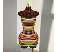 Damen gestreiftes figurbetontes modisches gestricktes Trägerkleid