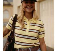 Damen gestreiftes Polokragen Kurzarm Stricktop, amerikanischer Retro Preppy Stil Frühling Sommer Lässig Hemd, geeignet für tägliche Pendlerkleidung Ge