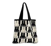 Damen gestrickte Handtasche, Kaninchen Umhängetasche, süße Wolle gewebte Tasche Häkeln Tragetasche, schwarz und weiß, Medium, Kawaii