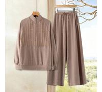 Damen gestrickter strukturierter Raglanärmel Reißverschluss-Hoodie und Hose mit Kordelzug in Taillentaille, 2-teiliges Set