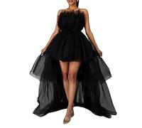 Damen gestuftes Hoch Niedrig Abschlussballkleid Schleife Schärpe Tüll Homecoming Festzug Kleider Schulterfrei Rüschen Tutu Lang Puffy Gown, Schwarz , Small