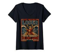 Damen Get In Loser Crossing Dry Land Moses Rotes Meer Lustiger Christ T-Shirt mit V-Ausschnitt