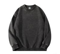 Damen gewaschener Distressed Pullover Hoodie Einfarbig Langarm Sweatshirt Regular Fit Casual Top für den täglichen Urlaub Zuhause Club Wear Frühling Sommer Herbst Winter (L Schwarz)