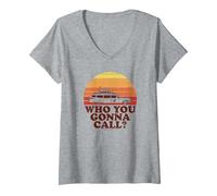 Damen Ghostbusters Who You Gonna Call? Retro Sunset T-Shirt mit V-Ausschnitt, Grau Meliert, XL