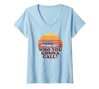 Damen Ghostbusters Who You Gonna Call? Retro Sunset T-Shirt mit V-Ausschnitt, Himmelblau, M