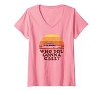 Damen Ghostbusters Who You Gonna Call? Retro Sunset T-Shirt mit V-Ausschnitt, Rosa, L