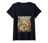 Damen Giraffe Print Shirt Geschenke Nur ein Mädchen, das Giraffen T-Shirt mit V-Ausschnitt