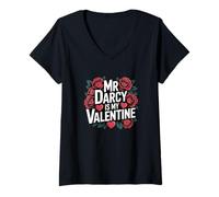 Damen Girls Womens Bookish Valentines Day Mr Darcy is My Valentine T-Shirt mit V-Ausschnitt