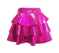 Damen Glänzend Höhe Taille Liquid Mini Rock Metallisch Elastische Taille A-Linien Wetlook Rock Lack Leder Faltenrock Hoher Bund Plisseerock A-Linie Kurz Knielang Minirock mini Rock