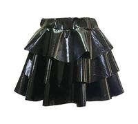 Damen Glänzend Höhe Taille Liquid Mini Rock Metallisch Elastische Taille A-Linien Wetlook Rock Lack Leder Faltenrock Hoher Bund Plisseerock A-Linie Kurz Knielang Minirock mini Rock