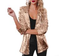 Damen Glänzende Pailletten Blazer Langarm Jacke für Ausgehen Party Tragen Herbst Winter Oberbekleidung mit Reverskragen Trendy Cardigan Stil Mantel (XL Gold)