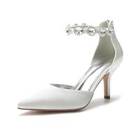 Damen Glänzende Strasssteine High Heels Geschlossene Zehen Stöckelabsatz Sandalen Abend Party Braut Schuhe Reißverschluss Pumps,Elfenbein,37 EU