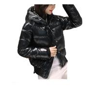 Damen Glänzende Weiche Daunenjacke Kunstpelz Kurze Jacke Verdickte Warme Daunenjacke, Kein Fell, schwarz, 38