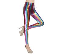Damen Glanz Leggins Leggings Wet-Look Kunstleder High Waist Leggings Skinny PU Leder Hose Leder-Optik Shiny Metallic Stretch Leggings Glänzend, Stretch, Blickdicht, für Damen, Fasching, 70er