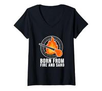 Damen Glasbläserofen-Abzeichen Artisan Studio Craft Grafik T-Shirt mit V-Ausschnitt