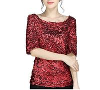 Damen Glitzer Shirt Kurzarm Oberteile Schön Glänzend Pailletten Tops Tshirt Elegant Festlich Damenbluse Mode Abend Party Wedding Glitzertop Bluse Tops