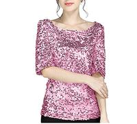 Damen Glitzer Shirt Kurzarm Oberteile Schön Glänzend Pailletten Tops Tshirt Elegant Festlich Damenbluse Mode Abend Party Wedding Glitzertop Bluse Tops