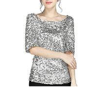 Damen Glitzer Shirt Kurzarm Oberteile Schön Glänzend Pailletten Tops Tshirt Elegant Festlich Damenbluse Mode Abend Party Wedding Glitzertop Bluse Tops