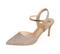 Damen Glitzer Slingpumps Schnall Blockabsatz Sandalen Stiletto High Heel Pointed Toe Schuh 6/8cm Lässige Büroschuh (Champagne Gold 8cm,40)