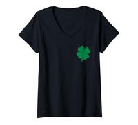 Damen Glücksklee T-Shirt mit V-Ausschnitt