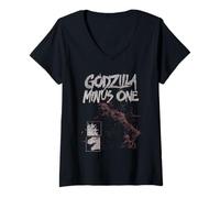 Damen Godzilla Minus One Two Tone Monster Collage Movie T-Shirt mit V-Ausschnitt
