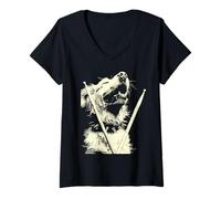 Damen Golden Retriever spielt Schlagzeug Lustige Musik Hund Schlagzeuger Punk T-Shirt mit V-Ausschnitt