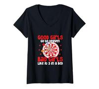 Damen Good Girls Got to Heaven Bad Girls Like IT 7.6 cm a Bed Dart T-Shirt mit V-Ausschnitt