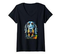 Damen Gordon Setter Pop-Art und Splash-Art Gordon Setter T-Shirt mit V-Ausschnitt
