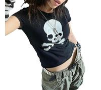 Damen Goth Kleidung Y2K Crop Tops Sommer 2023 T-Shirts Grunge 2000er Trashy Ästhetische Kurzarm-T-Shirts Junge Mädchen Streetwear-1A-S