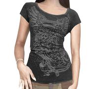 Damen Goth Kleidung Y2K Crop Tops Sommer 2023 T-Shirts Grunge 2000er Trashy Ästhetische Kurzarm-T-Shirts Junge Mädchen Streetwear-17A-L