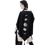 Damen Gothic Capes Mantel mit Erde und Mond Print Batwing Duplex Schal Sommer Leicht Sonnenschutz Outwear, schwarz, Einheitsgröße