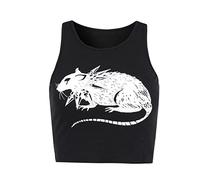 Damen Gothic Crop Top Schwarz Tank Tops Ästhetisches Harajuku Basic Camisole, Goth Mouse Weste, Groß