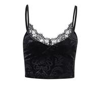 Damen Gothic Crop Top Spaghetti Strap Camisole Mall Goth Grunge Punk Fairy Cami Korsett Top rückenfreie Weste, Schwarzes Spitzen-Korsett Tank Top, Mittel