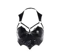 Damen Gothic Grunge schwarzes Leder Bustier Tops y2k Punk Korsett Top Halfter Cami Steampunk Hollow Out rückenfreie ärmellose Weste, Leder Neckholder Top Gothic Fledermaus Dessous, Groß