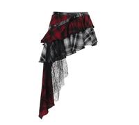 Damen Gothic Lange Maxiröcke Asymmetrisch Y2K Röcke Layered Rüschen Rock, Rot/Ausflug, einfarbig (Getaway Solids), Mittel