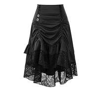 Damen Gothic Rock Schwarz Steampunk Mittelalter High-Low Saum Lang Mehrlagig Tüllrock Satin Schnürung Piratenrock Spitzenrock Vampir Hexe Trachtenrock Tüllkleid Renaissance Viktorian Grau Rot M Xs 3xl