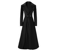 Damen Gothic Samt Trenchcoat Langarm Revers Vintage Lange Cardigan Mantel Steampunk Herbst Winter Warme Mäntel, Schwarz , XXL