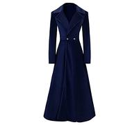 Damen Gothic Samt Trenchcoat Langarm Revers Vintage Lange Strickjacke Mantel Steampunk Herbst Winter Warm Overcoats, blau, XL