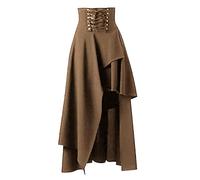Damen Gothic Steampunk Rock Schwarz Lang Renaissance Rock mit Rüschen High-Low Saum Halloween Maxirock High Waist Plisseerock A-Linienrock Festliche Röcke Rave Outfit Damen Mittelalter Kleidung