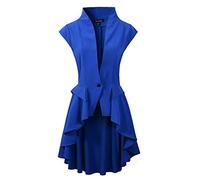 Damen Gothic Steampunk Tail Vamp Lange Viktorianische Wasserfall Weste Jacke Top, Blau, US 12