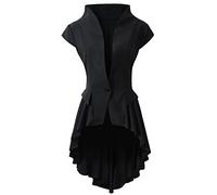 Damen Gothic Steampunk Tail Vamp Lange Viktorianische Wasserfall Weste Jacke Top, Schwarz, 0
