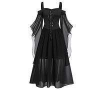 Damen Gothic Steampunk Viktorianisches Prinzessinnenkleid Vintage aus Spitze Renaissance Langarm Viktorianischer Stil Gothic Cosplay Kostüm Retro Mittelalter Abendkleid Cocktail, Schwarz , 46