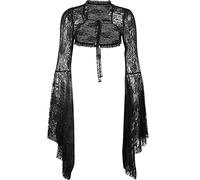 Damen-Gothic-Top, Punk-Cover-Ups, Netz-Crop-Top, durchsichtig, sexy Langarm-Bluse, Y2K, schwarzes Rave-Outfit, Festival, Punk, lange Glockenärmel, Small