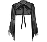 Damen Gothic Tops Punk Cover Ups Mesh Crop Top See Through Sexy Langarm Bluse Y2k Black Rave Outfit Festival, Gothic-Schal, Groß